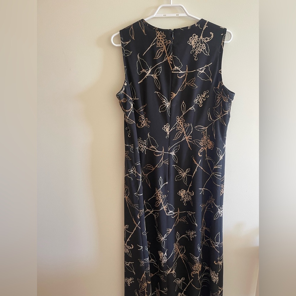 Rena Rowan Black and Gold Floral Midi Dress